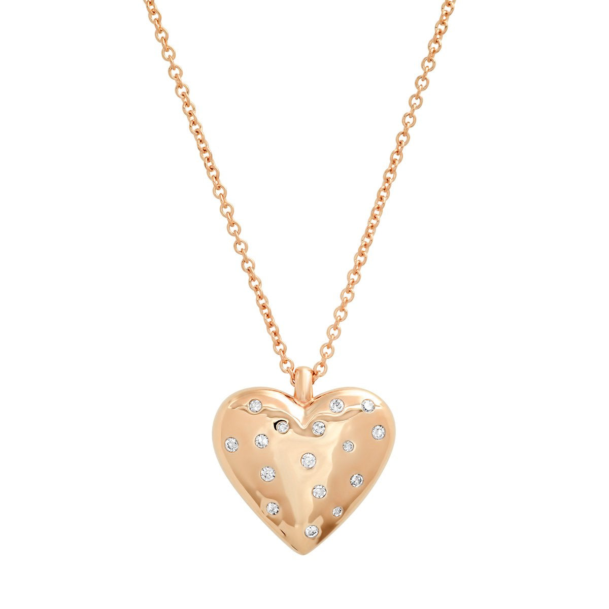 14K Rose Gold Reversible Diamond and Gold Puffy Heart Necklace